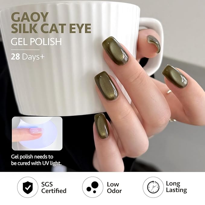 GAOY Green Gel Nail Polish Set, 6 Colors Dark Green Cat Eye, Soak Off UV Light Cure Gel Polish Kit for Nail Art DIY at Home