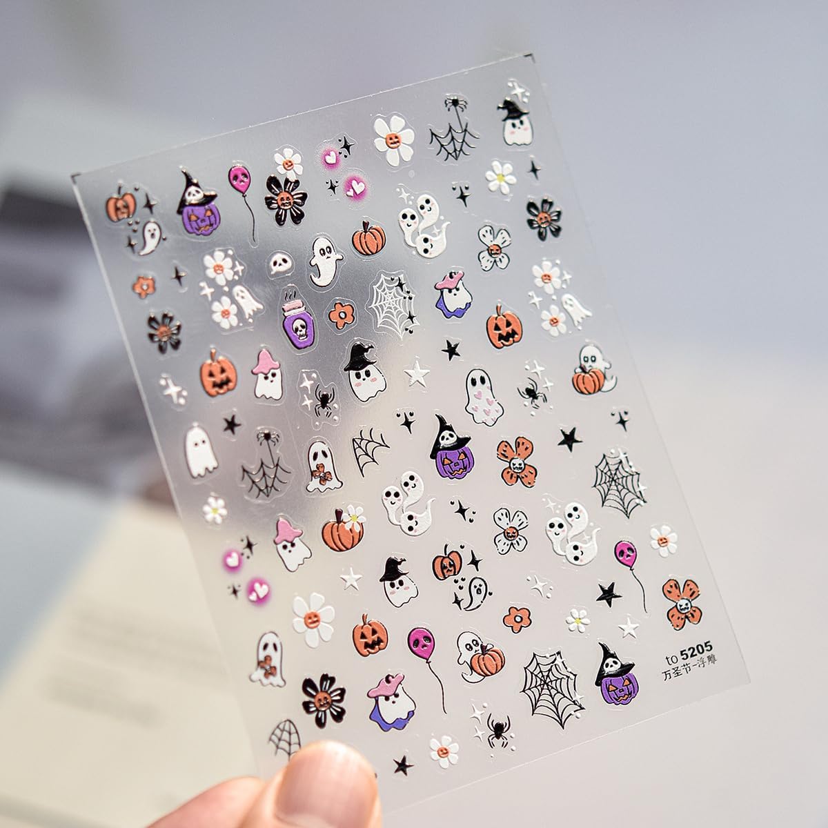 5D Embossed Halloween Nail Art Stickers Cute Ghost Nail Decals Self-Adhesive Pumpkin Skull Flower Spider Web Nails Design Stickers Halloween Nails Supplies for Women Holiday Manicure Decorations