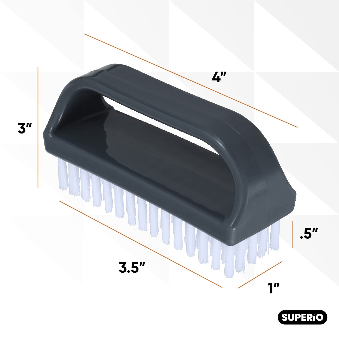 Superio Stiff Nail Brush for Cleaning Fingernails Small Scrub Brush with Handle, Cleaning Brushes for Hands, Toes, and Nails (Black, 9 Pack)