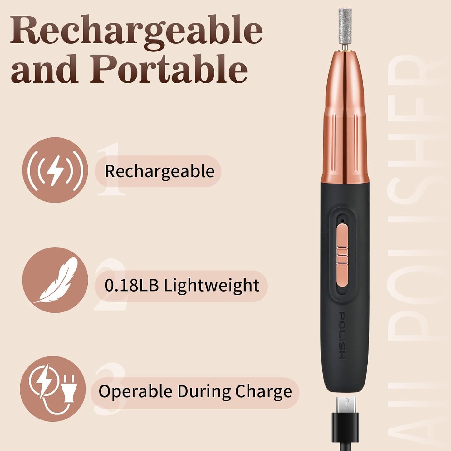 Electric Nail Drill - Cordless Nail Drill with 11 Drill Bits - Electric Nail File for Acrylic Gel Dip Powder Nails, Nail Filer Electric for Manicure Pedicure Polishing Shape (Black)