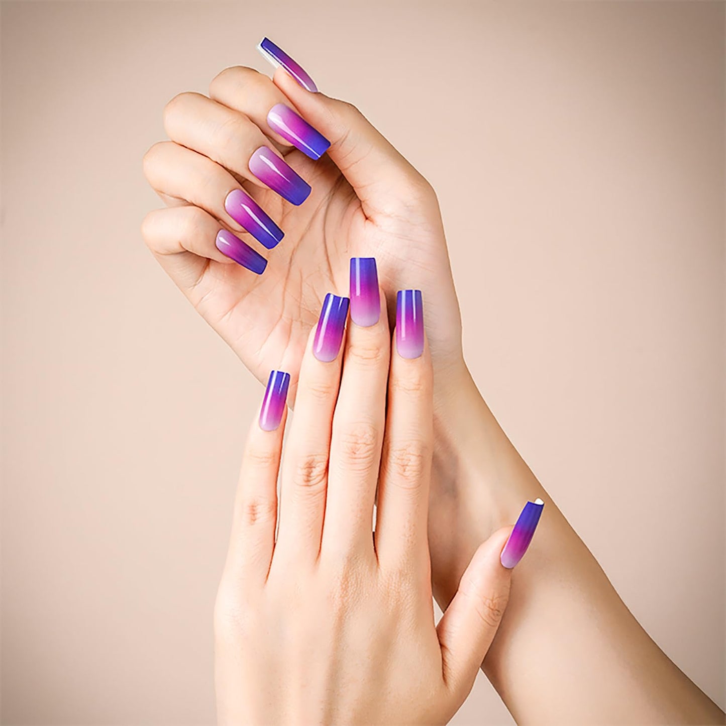 WOKOTO 20 Pcs Gradient Purple Semi Cured Gel Nail Strips With Nail File & Wooden Stick, Semi Cured Gel Nail Wraps Stickers, UV Light Gel Nail Polish Strips Stick On Real Nail Polish Stickers Kit