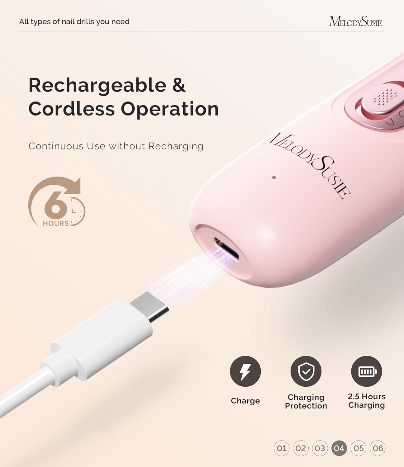 MelodySusie Professional Manicure Pedicure Kit,8-in-1 Electric Nail Drill Set with 5 Speeds,Rechargeable Cordless E-File with 360° LED Light,Perfect Hand Foot Care Trimmer Polish Tools - PC760G