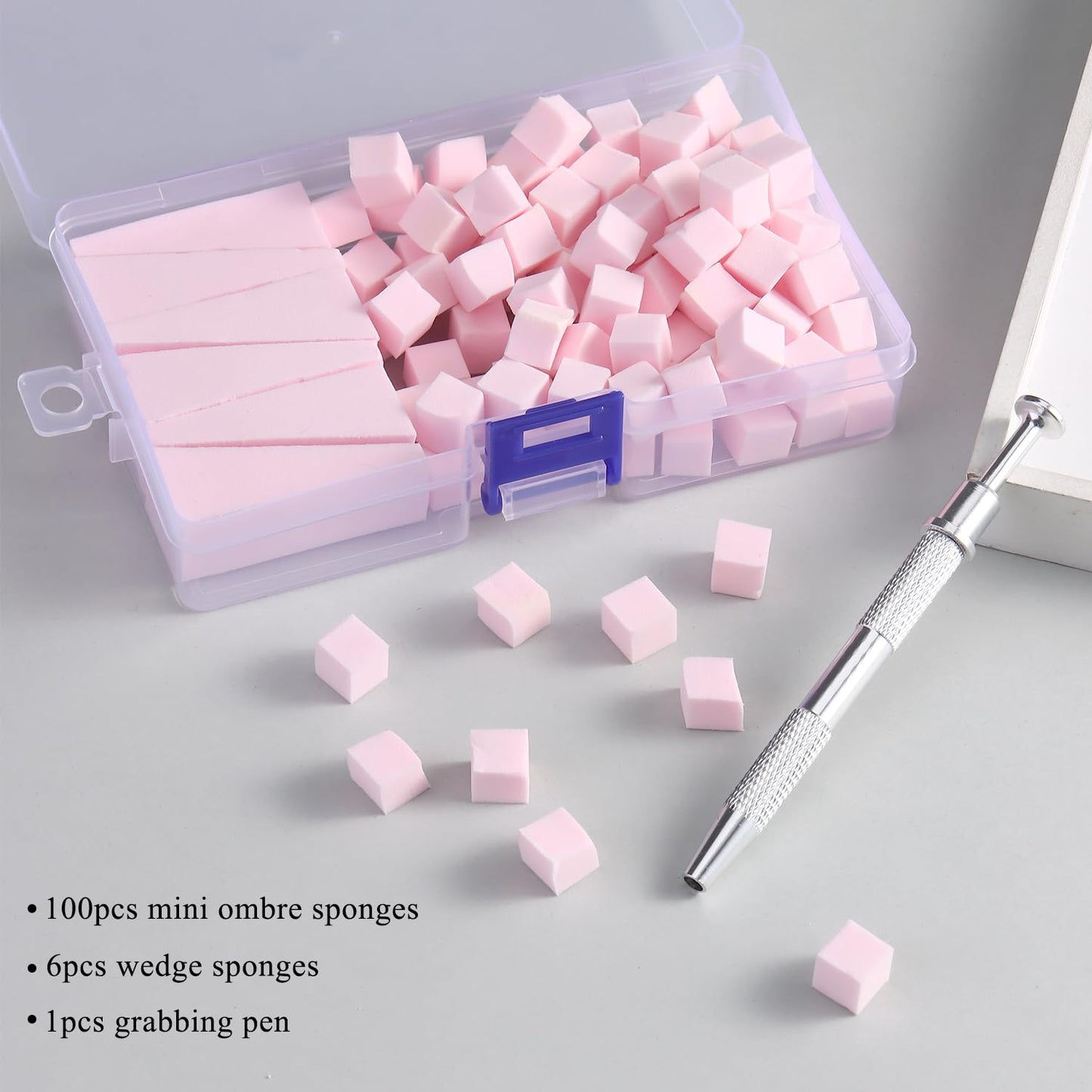 100Pcs Soft Nail Sponges for Ombre, Gradient Effect Pink Nail Art Sponges With Grabbing Pen 6Pcs Wedge Sponges Aura Nails Ombre Nail Brush Professional Accessories Manicure Salon Supplies