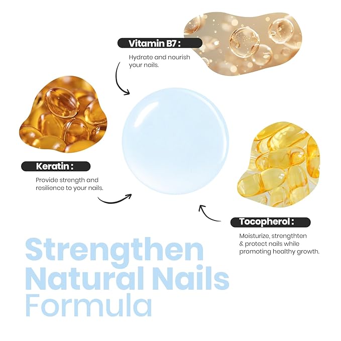 Beetles Nail Strengthener - Oceanic Blue Nail Concealer Air Dry Natural Nail Strengthener and Growth for Damaged Thin Nails Repair Weak Nails Fingernail Strengthening Women Gift 0.51 FL OZ