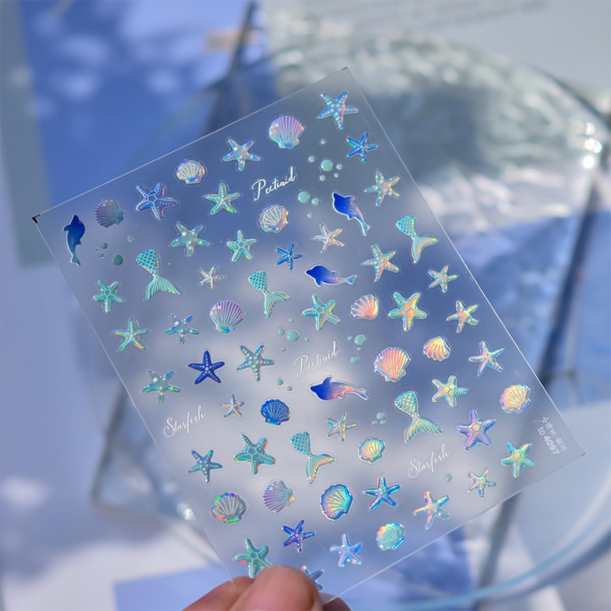 Summer Nail Art Stickers 5D Embossed Shell Starfish Nail Stickers Cute Dolphin Mermaid Nails Art Design Ocean Sea Theme Nail Decals Self Adhesive Nails Supplies for Women Manicure Decoration
