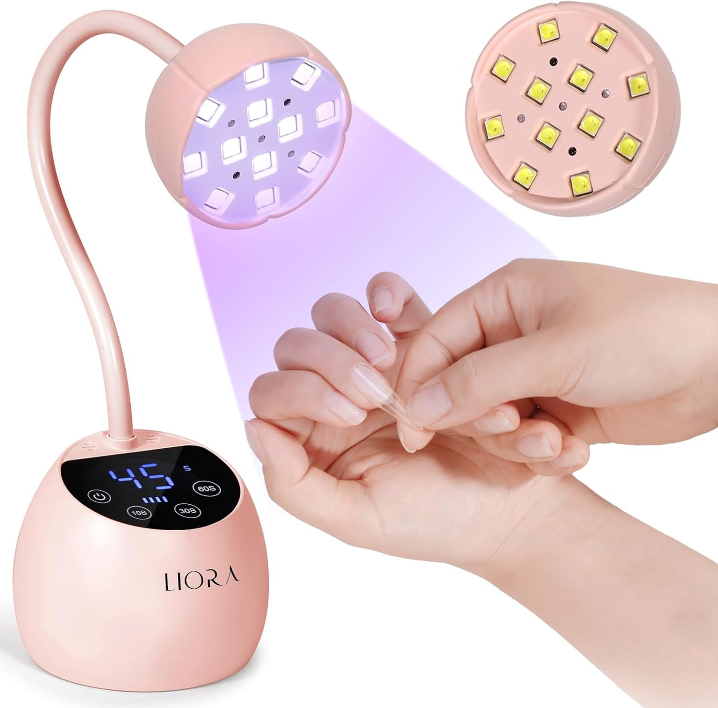 LIORA UV LED Nail Lamp - Gooseneck UV Light for Gel Nails, Cordless USB Rechargeable Flash Curing Ligth with 4 Timers & Auto Sensor, Nail Dryer Gel Polish Light for Salon Home DIY