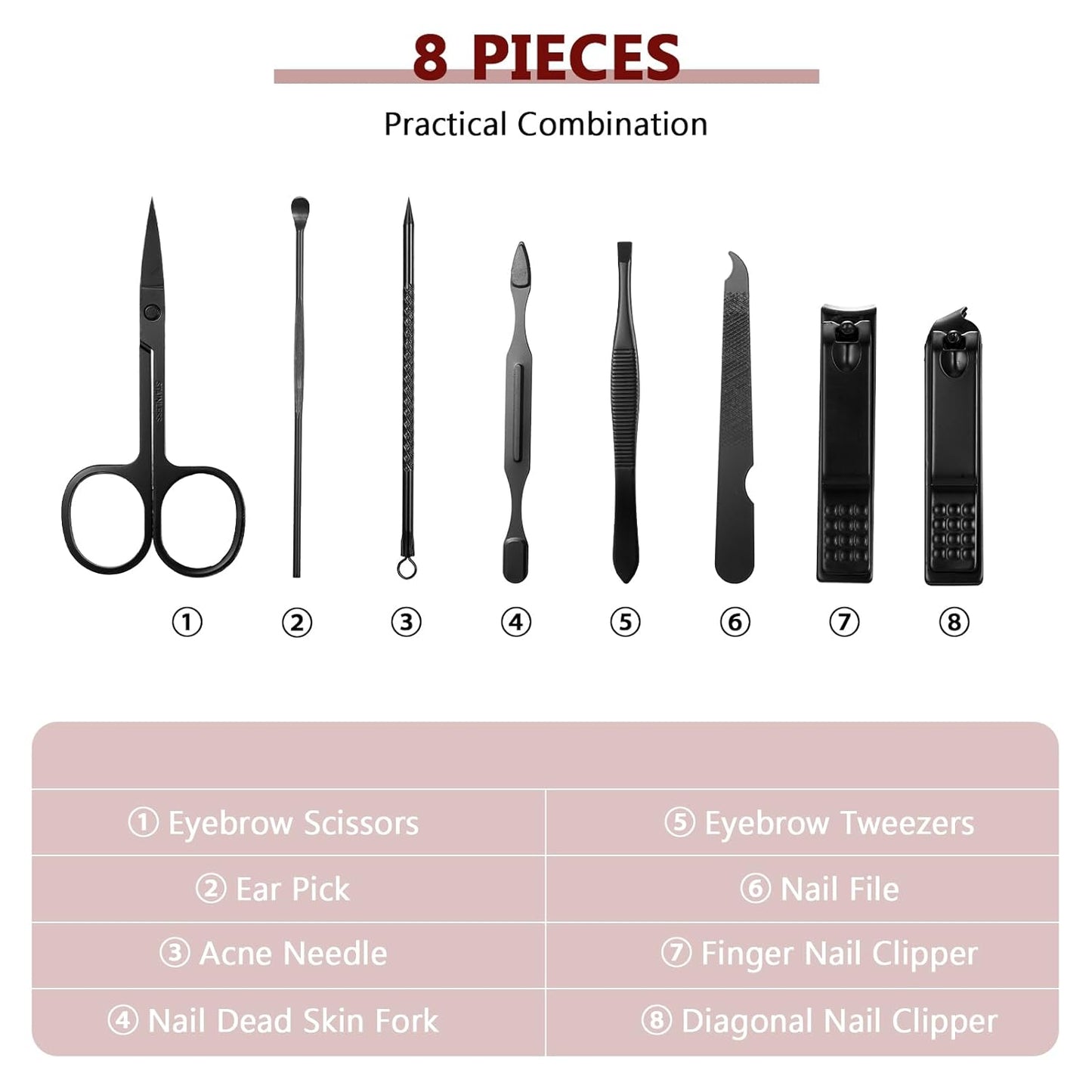 Lasnten 24 Set Christmas Manicure Set Bulk Nail Clippers Grooming Nail Kit Stainless Steel Professional Pedicure Kit Pedicure Tools with Travel Case Gifts for Xmas Men Women(8 in 1,Red Black)