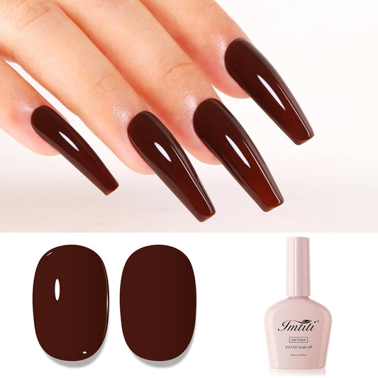 Imtiti Brown Gel Nail Polish, Dark Brown Gel Polish High Gloss Soak Off UV LED Autumn Winter Art Manicure Salon DIY Design 10ML