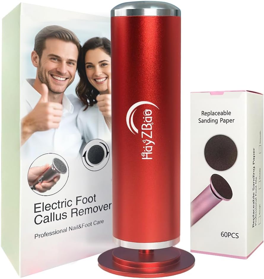 Electric Foot File - High Torque,Callus Remover for Feet,Adjustable Speed Foot File with 60 Pcs Sandpaper Discs,Professional Pedicure Tool for Dead Skin and Calluses (Red)
