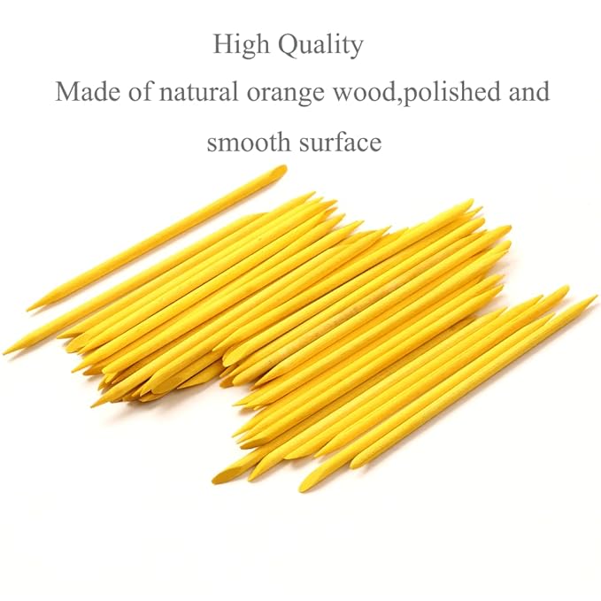 100 Pcs Orange Wood Nail Sticks Double Sided Multi Functional Cuticle Pusher Manicure Pedicure Tool for Manicure Pedicure Yellow