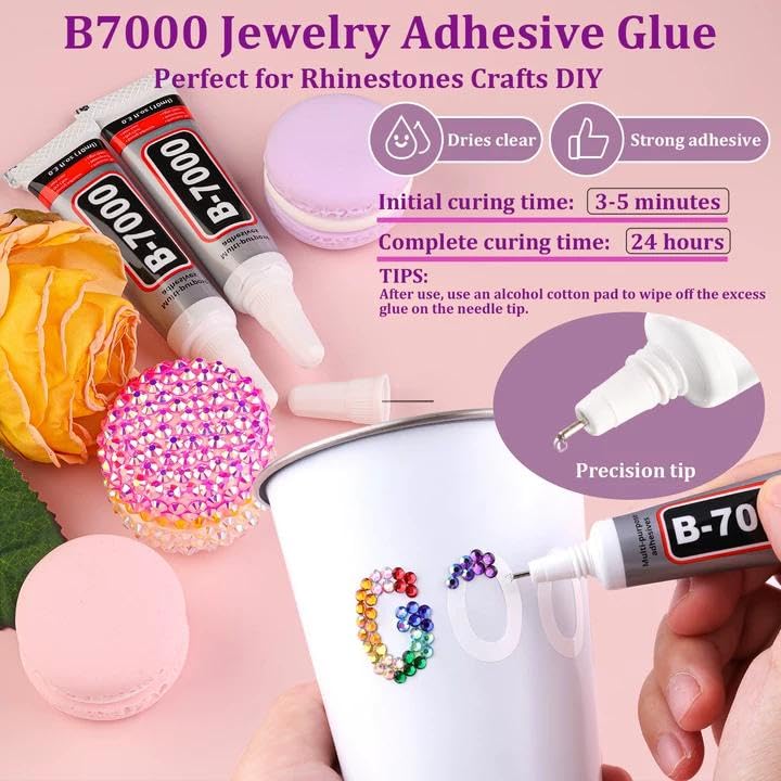 30000Pcs Resin Rhinestones for Crafting, Multicolor 2/3/4mm Flacktback Gems with 1Pcs B7000 Jewelry Glue, Bedazzling Crystal for DIY Crafts Clothing Tumblers Mugs Shoes Fabric Nail Art