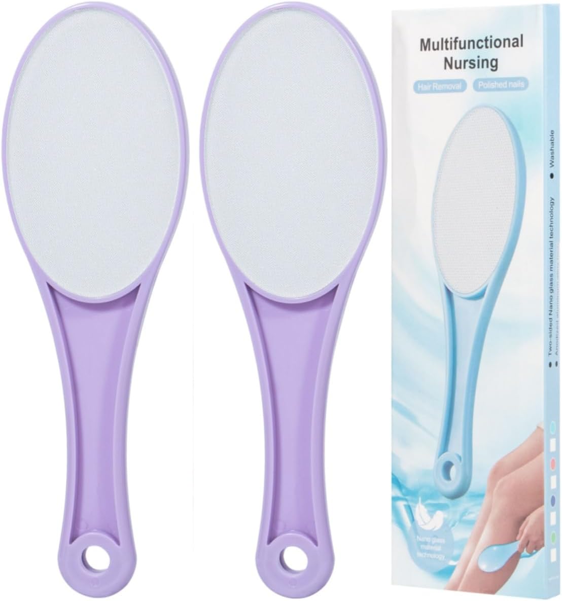 Nano Glass Foot File Callus Remover, 2 Pcs Hard and Dead Skin Remover for Feet, Double Sided Foot Scrubber Pedicure Tool, Hair Eraser for Softer and Smoother Feet Hands, Purple, Random Glass