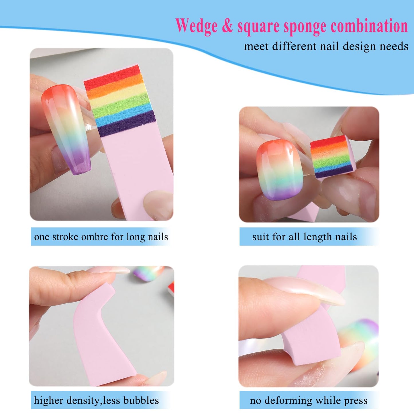 100Pcs Soft Nail Sponges for Ombre, Gradient Effect Pink Nail Art Sponges With Grabbing Pen 6Pcs Wedge Sponges Aura Nails Ombre Nail Brush Professional Accessories Manicure Salon Supplies