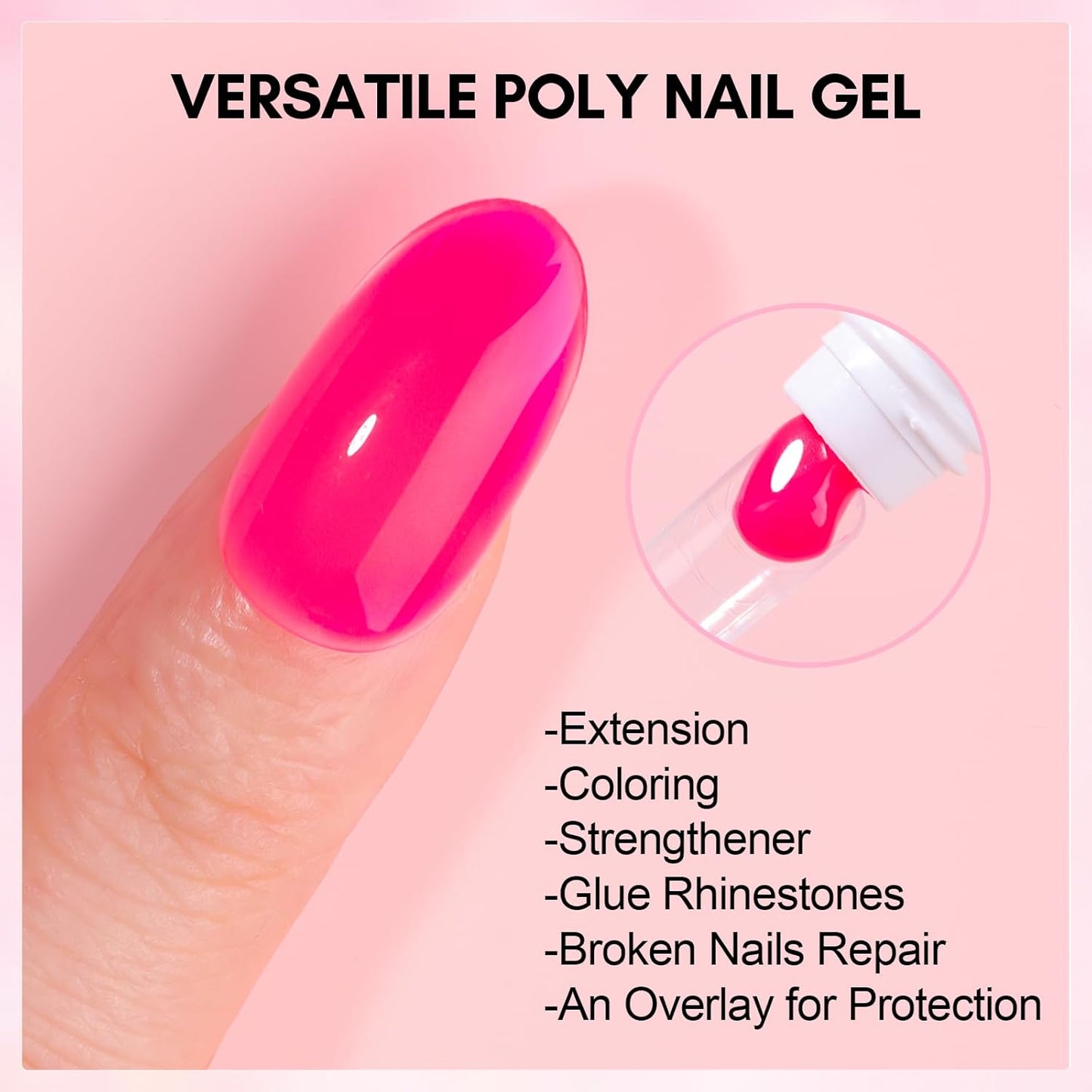 Makartt Poly Nail Gel-50ML Large Capacity-Dazzling Pink Color, Strong Builder for Extension Overlay Strengthener 3D Diy, Long-lasting for Nails French Manicures Home Salon-Pink Flare