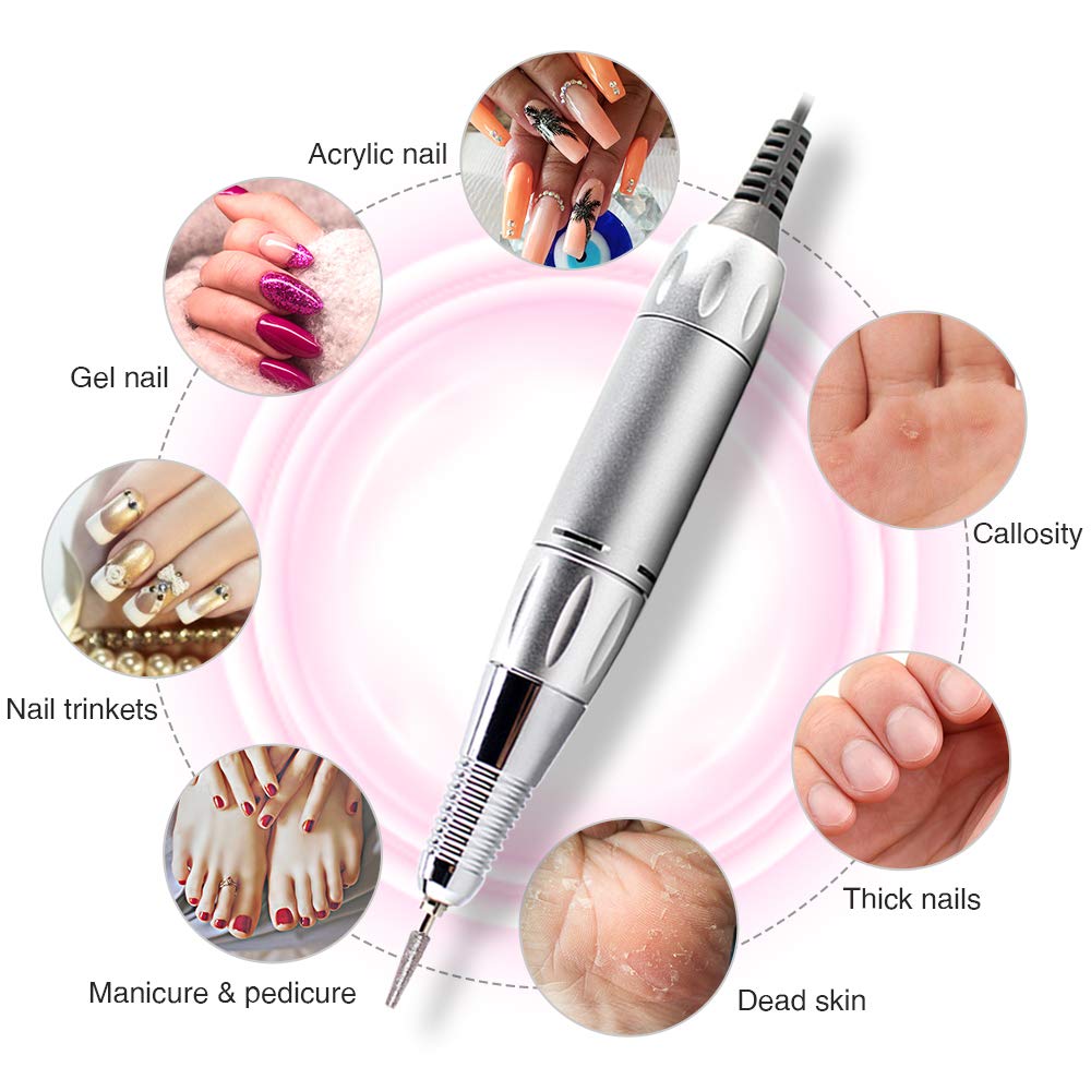 30000RPM Portable Nail Drill Machine, AZ GOGO Professional Rechargeable Electric Efile Nail Drill for Acrylic Nails, Manicure/Pedicure, Polishing, Cuticle - Salon or Home Use（Pink）