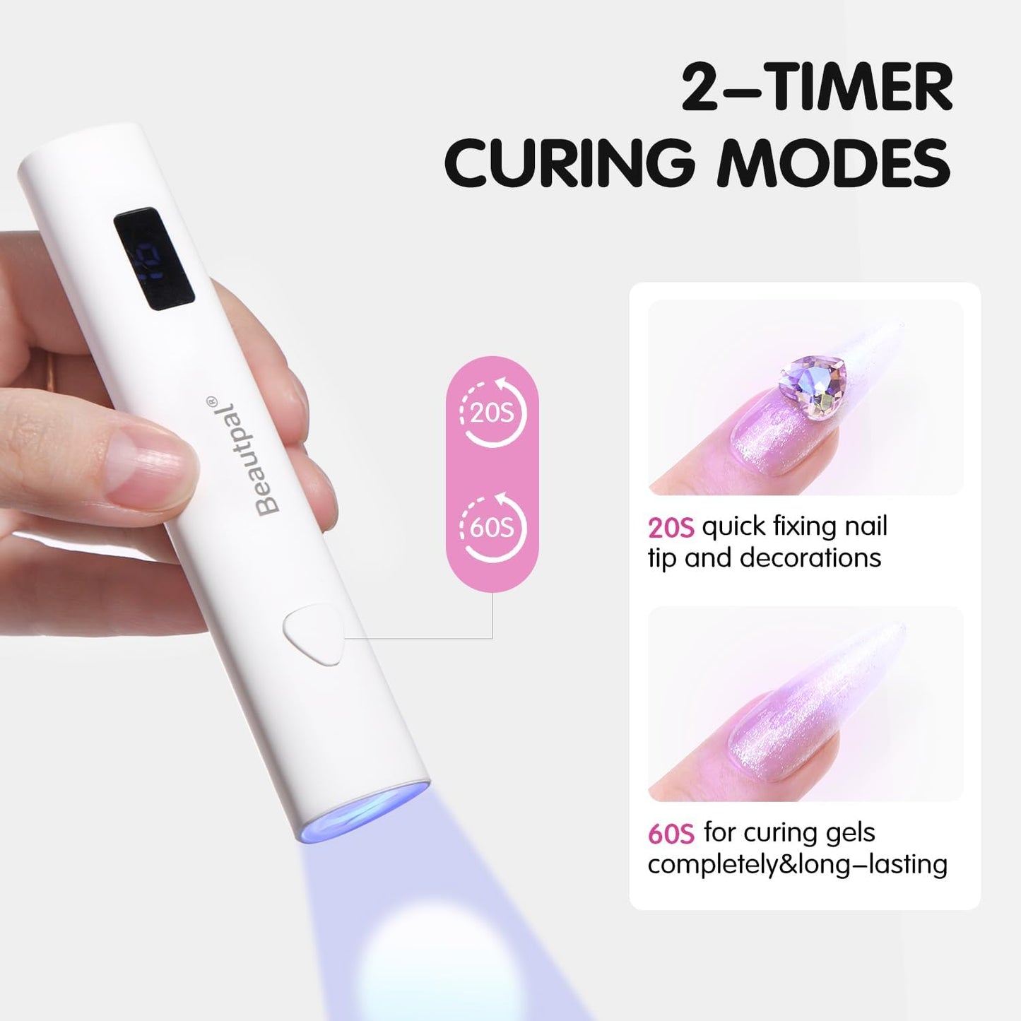 BEAUTPAL Handheld UV Light for Nails Cordless Mini Nail Dryer Flexible Gooseneck LED Light with LCD Screen Rechargeable USB Gel Nail Lamp Fast Curing for Home DIY Manicure