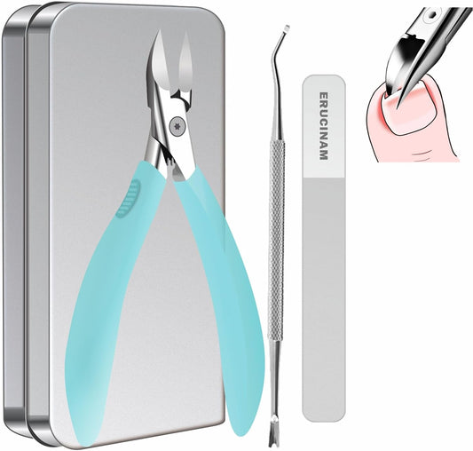 Toe Nail Clippers for Ingrown & Thick Toenails with Nail File & Cleaner - Podiatrist Ingrown Toenail Clippers Set for Seniors & Adults - Ingrown Nail Tool with Stainless Steel Super Sharp Blades
