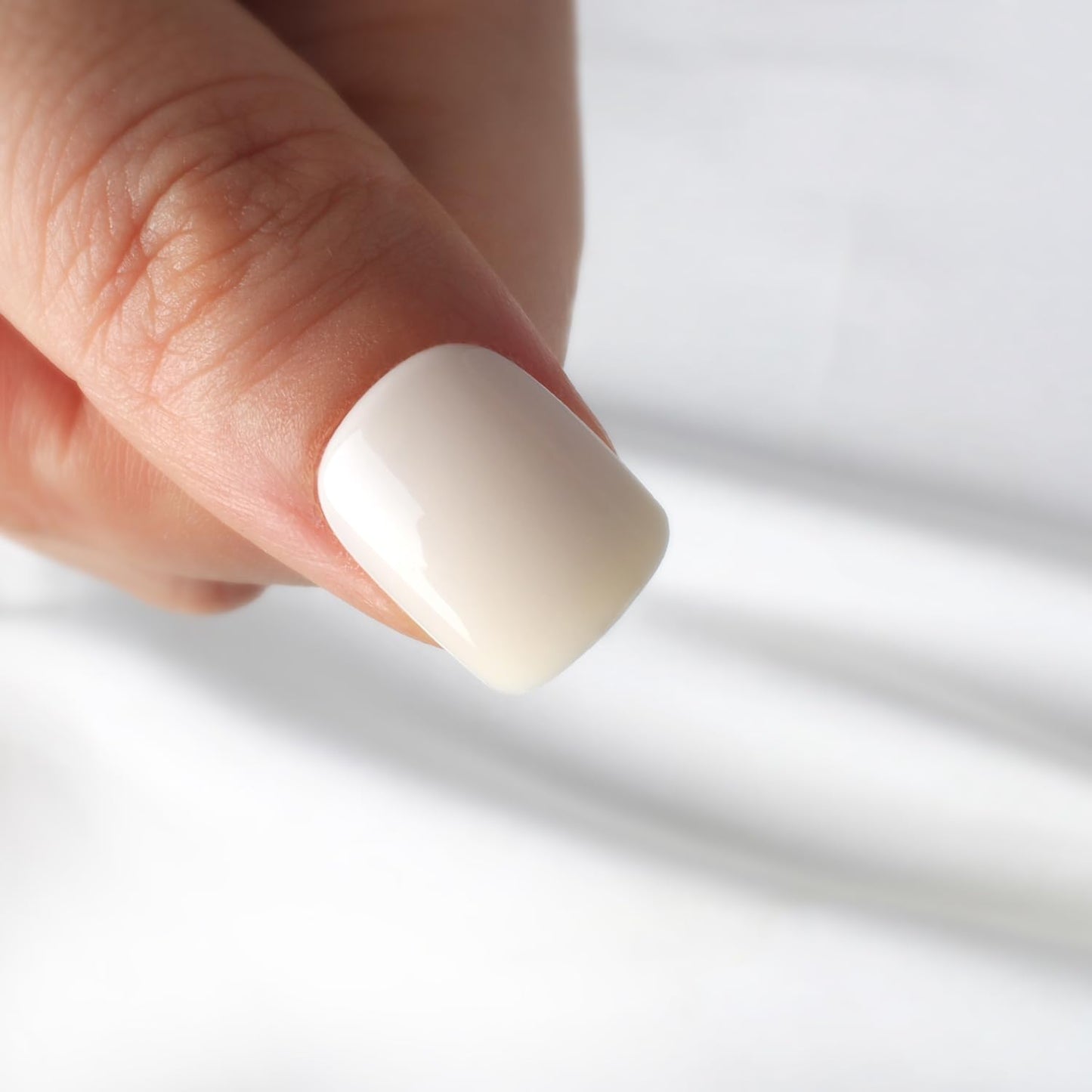Ivory Press On Nails Short Square, Fashion Glossy Off White Soft Gel Fake Nails Kit, 15 Sizes - 30 Fake Nails, Thick Natural Reusable Glue On Nails for Women