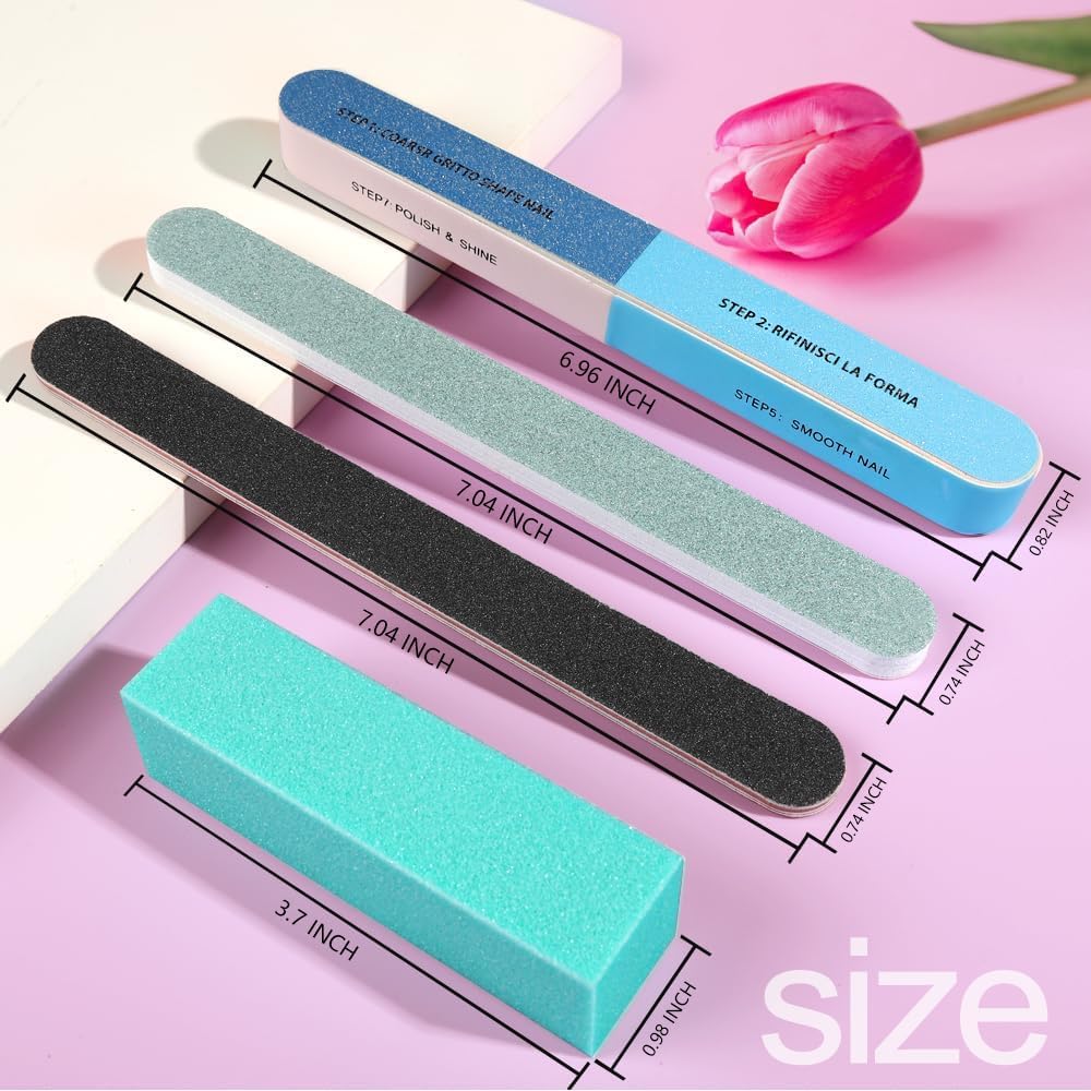 18PCS Nail Files and Buffers Set, Professional Manicure Tools Kit, Nail Buffer Block & 100/180 Grit Nail File, 7 Way Nail File & Double Side Nail Polishing Buffer, Nail Files Emery Board and Brush