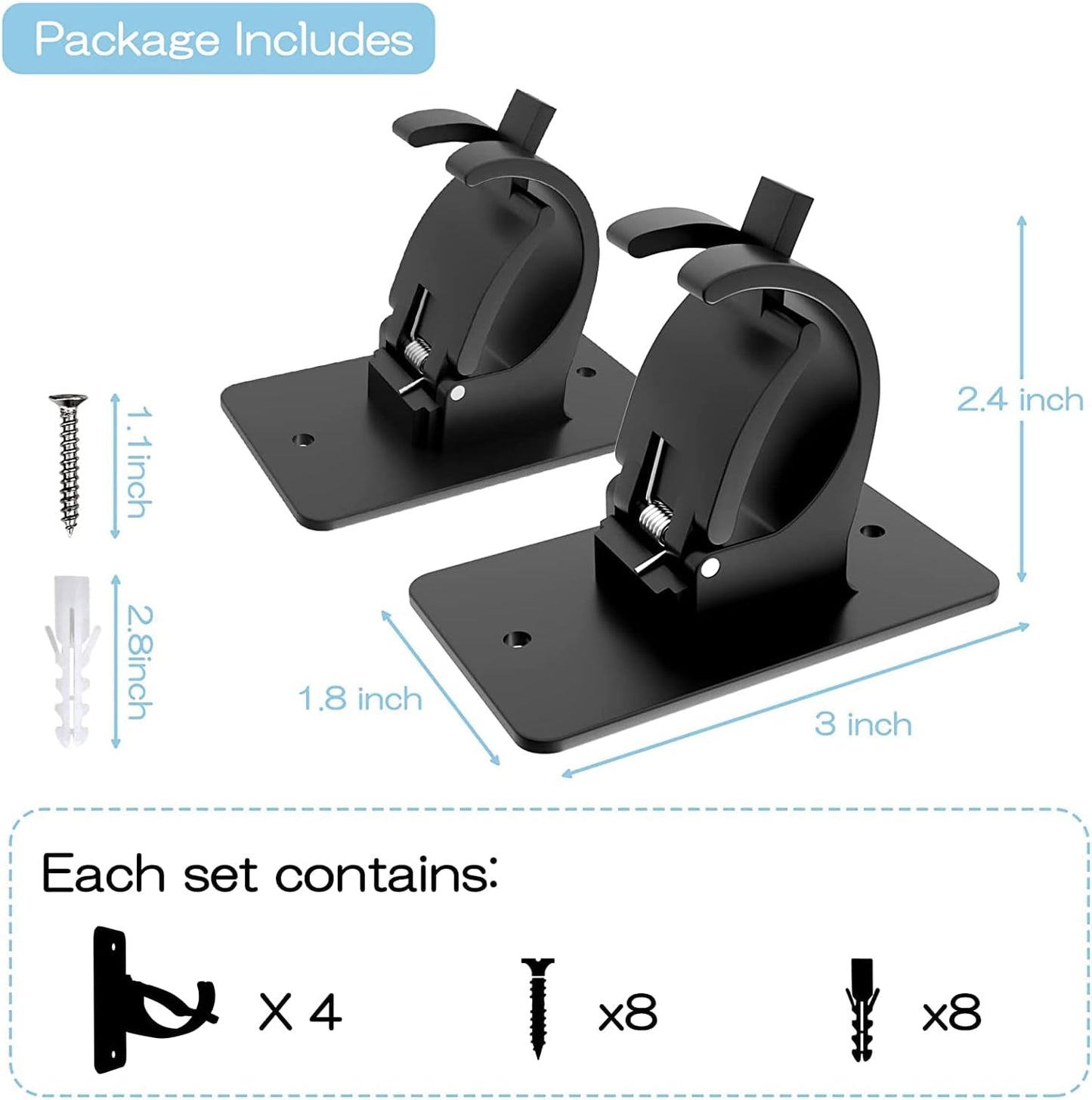 CIEMGNZOC 4 PCS Curtain Rod Bracket Holder, Universal Self Adhesive Wall Mount fits Support Curtain 0.6'' to 1.5'' Curtain Rod, Curtain Rod Hooks for Bathroom Kitchen(Curtain Rod Not Included)(Black)
