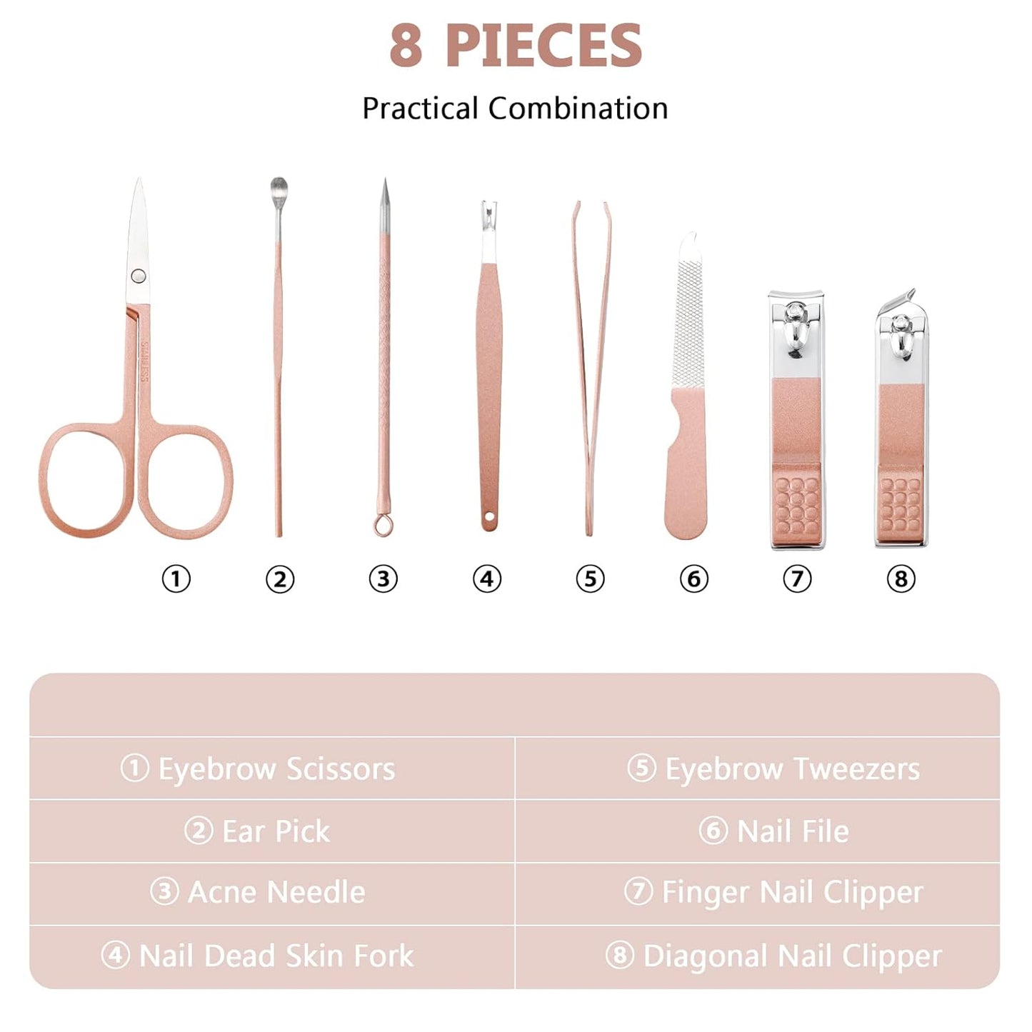 Hanaive 6 Set Manicure Set 48Pcs Nail Clippers Pedicure Kit 8 in 1 Stainless Steel Grooming Kit Professional Nail Care Tools with Luxurious Travel Case for Men Women Gift(Rose Gold)