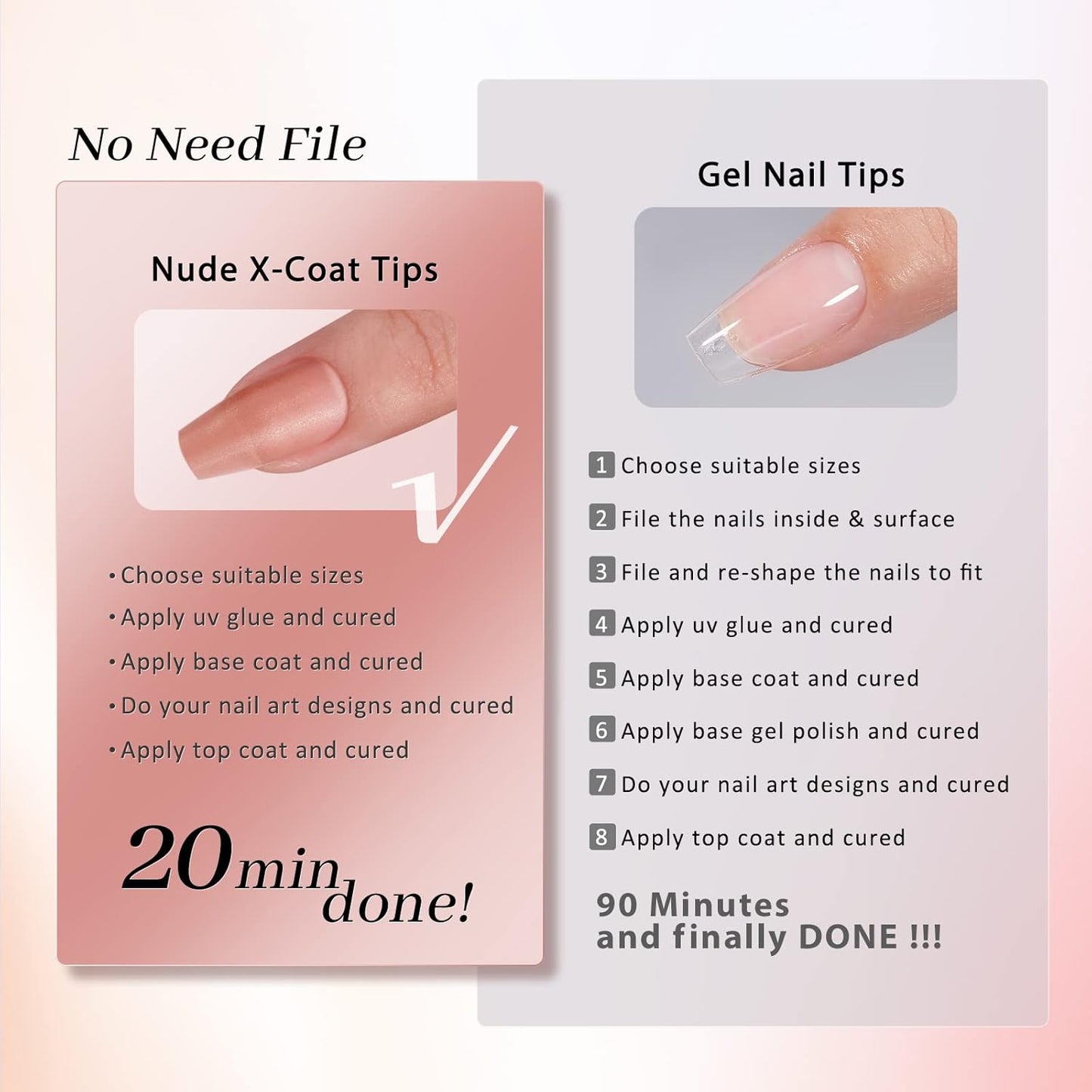 BTArtbox XCOATTIPS Gel Nail Kit - Short Coffin Press on Nails with Gel Glue, Top Coat, Nail Lamp, Pre-colored Short Nail Tips Brown Fake Nails for Daily Nail Art