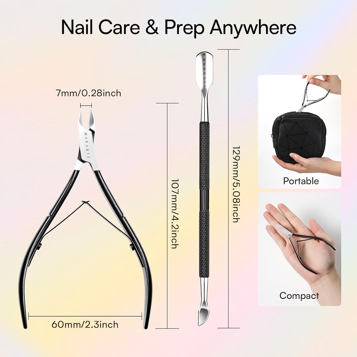 Makartt Cuticle Trimmer with Cuticle Pusher - Sharp Cuticle Nipper with Dual Spring, Ergonomic Handle, 7mm Blade & Dual-Ended Pusher for Nail Care & Gel Removal, Black