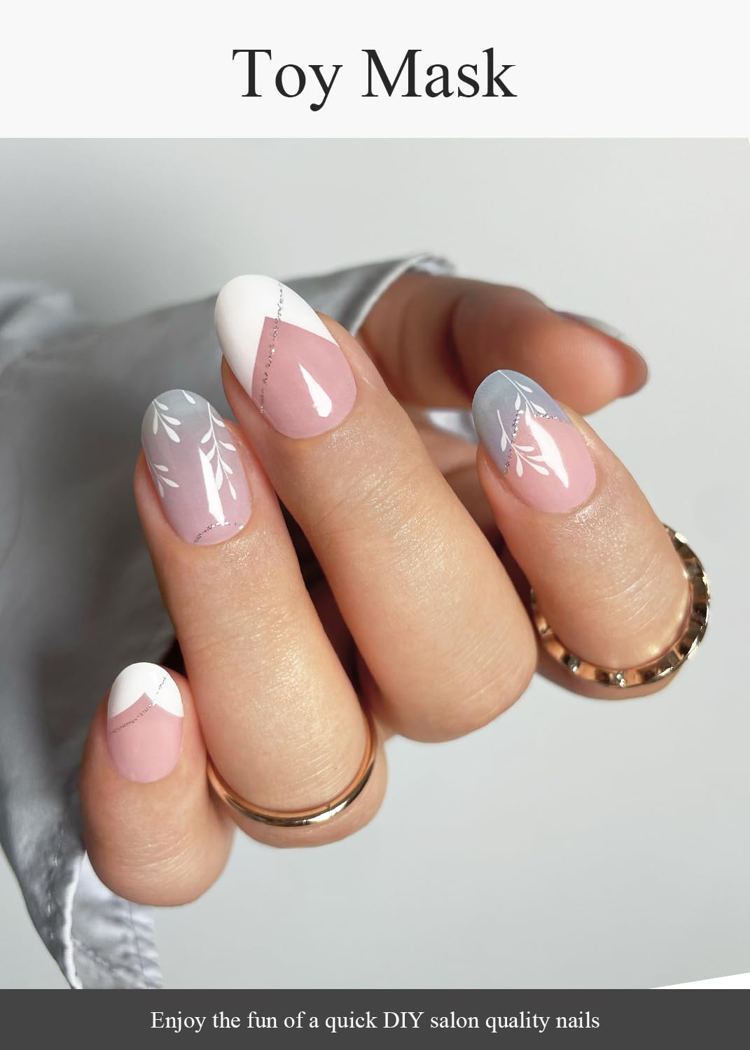 Semi Cured Gel Nail Strips (Pink Diamond), White French, 20 Pcs Gel Nail Wraps, Stickers, UV Light Required, Salon Quality, Long Lasting