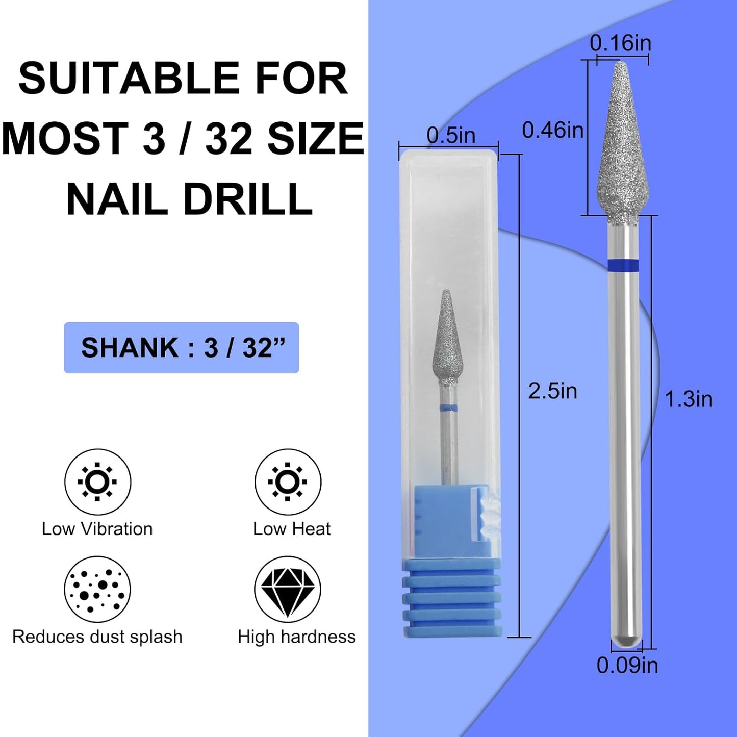 Diamond Safety Bits Small Tapered Electric Nail Drill File Cuticle Cleaner Tool for Acrylic Nails Rotary Nail Drill Machine Manicure Pedicure Polishing (Medium)