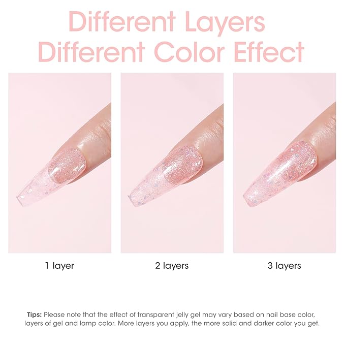 GELLEN Sheer Pink Gel Nail Polish, 18ml Milky Pink Glitter Gel Polish for U V Light, Long-Lasting Soak off LED Cured, for Salon Use Home DIY