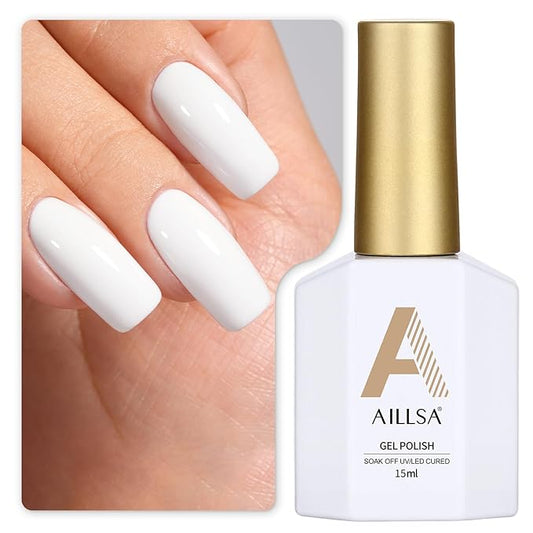AILLSA Gel Nail Polish 15ML White Gel Nail Polish for French Gels Long Lasting Soak Off U V Gels Nails French Manicure Nail Art & Home Salon 0.51 Fl Oz