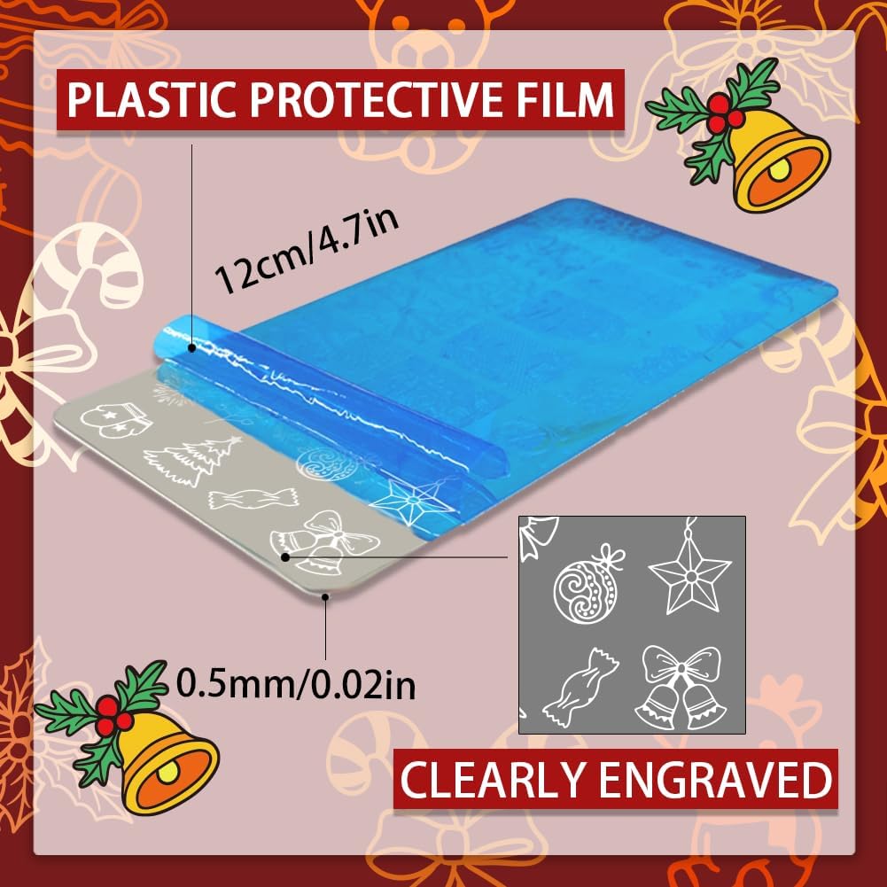 PH PandaHall 5pcs Christmas Nail Stamping Plate 128 Pattern Reindeer Snowman Snowflake Bell Nail Stencils Nail Art Stamping Plate Stainless Steel Print Nail Stencil for Nail Art Design Manicure Salon