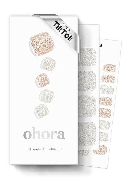 ohora Semi Cured Gel Nail Strips (P Aura) - Nude, Glitter, Works with Any UV/LED Lamps, Salon-Quality, Long Lasting, Easy to Apply & Remove - Includes 2 Prep Pads, Nail File & Wooden Stick