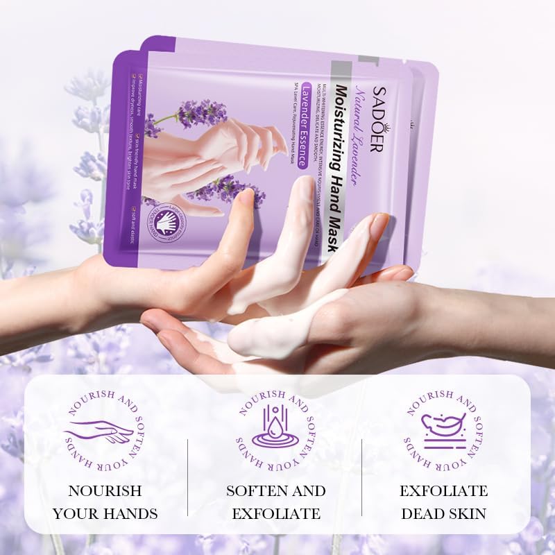 5 Pairs Hands Moisturizing Gloves, Lavender Essence Hand Skin Repair Renew Mask Infused Collagen, Vitamins + Natural Plant Extracts for Dry, Aging, Cracked Hands