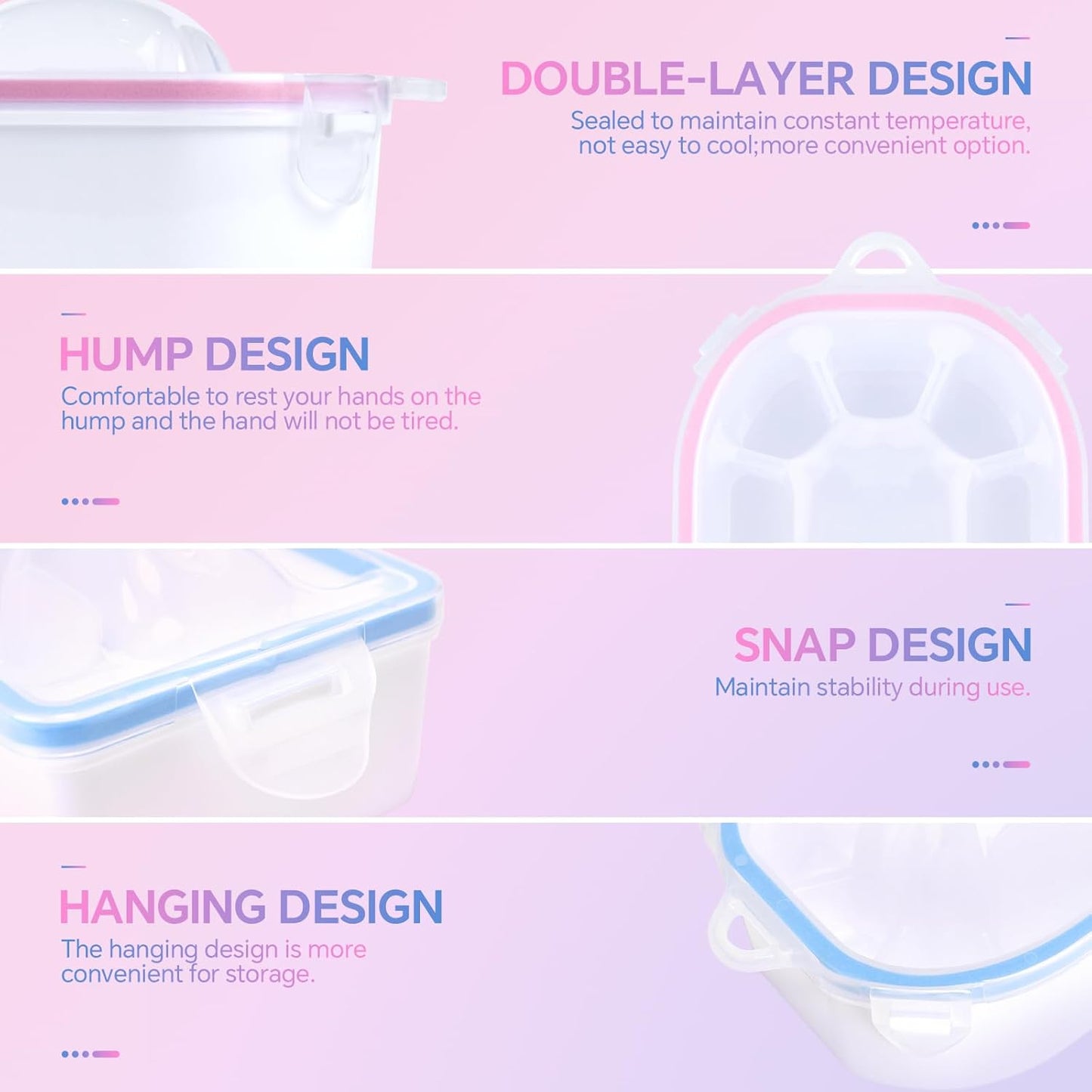 2 PCS Nail Soaking Bowl Nail Soak Off Bowl Acrylic Nail Remover Tool Acetone Nail Polish Remover Bowl Nail Soaker Tray Manicure Tool (4, blue pink)