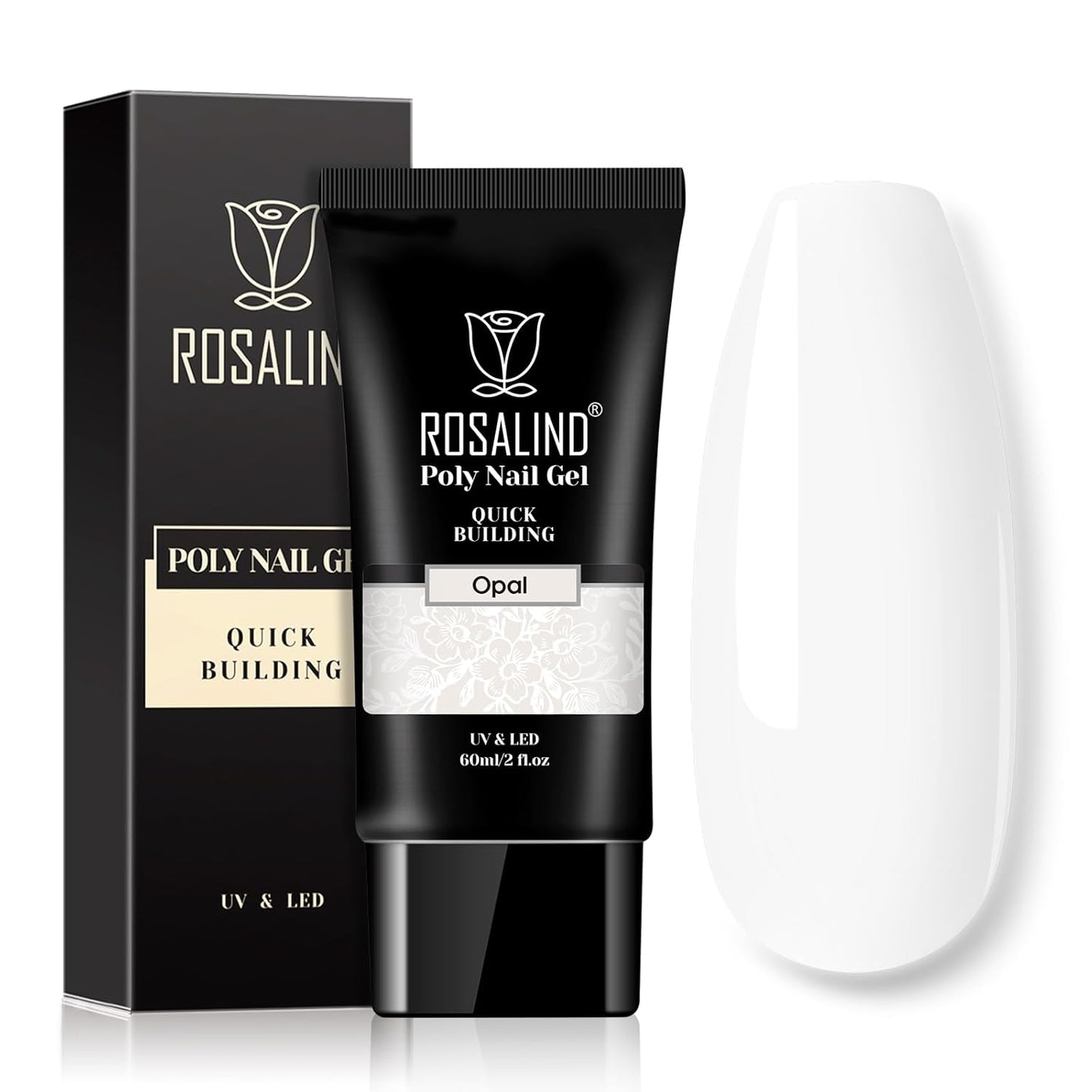 ROSALIND WhitePoly Extension Gel, 2oz/60ml White Poly Nail Gel for Nail Art Decoration, Pure Color Builder White Gel Nail Thickening Poly Extension Easy to DIY Use at Home Need UV Lamp