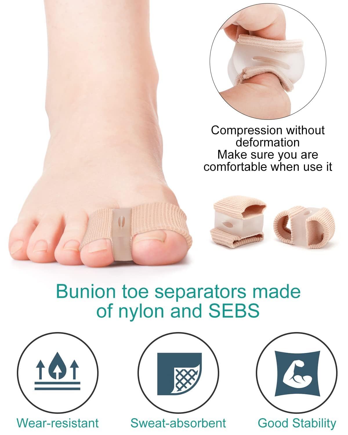 4Pcs Toe Separators Bunion Corrector for Women Men, Gel Big Toe Spacers with 2 Loops for Feet, Hammer Toe Straightener, Elasticity and Soft (2Nylon+2Gel)