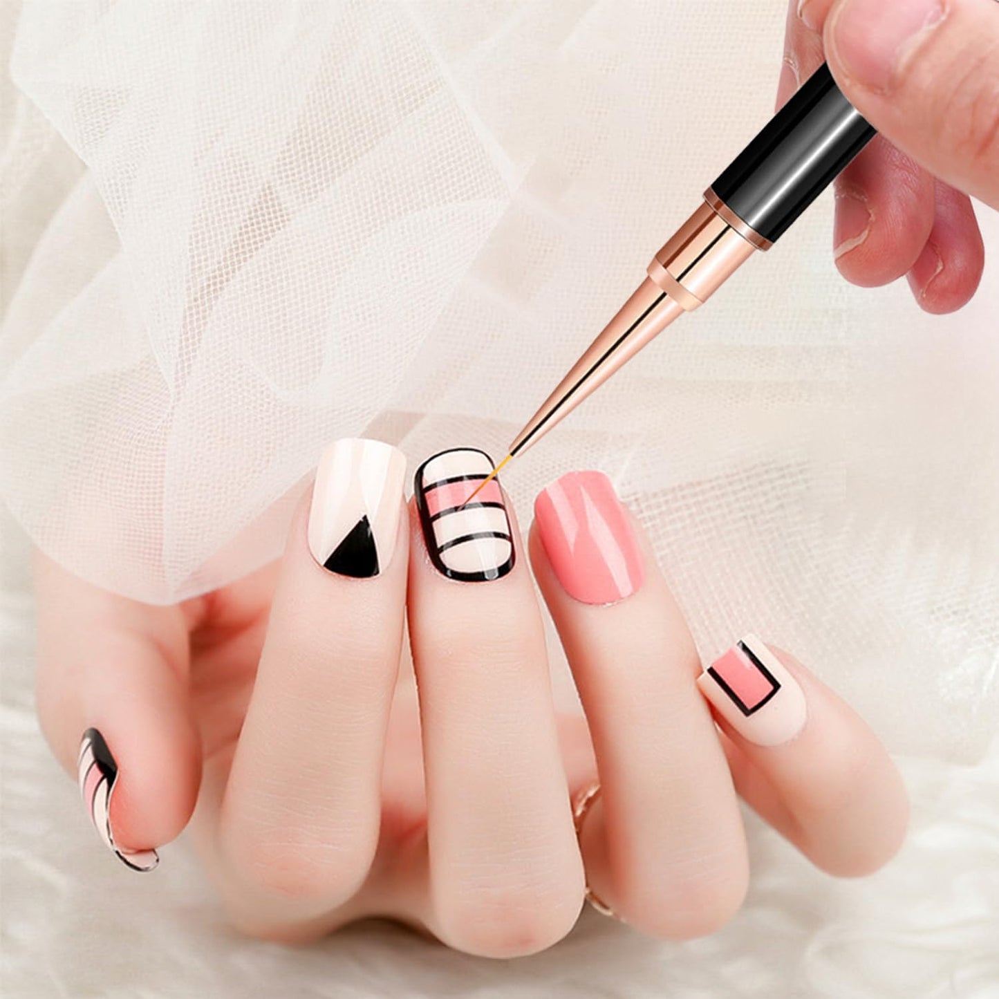 Wokoto 6 Pcs Double-Ended Acrylic Nail Brushes Set - Gel Polish Nail Art Design Pen Painting Tools - Liner and Ombre Brush for Acrylic Application - Salon at Home DIY Manicure