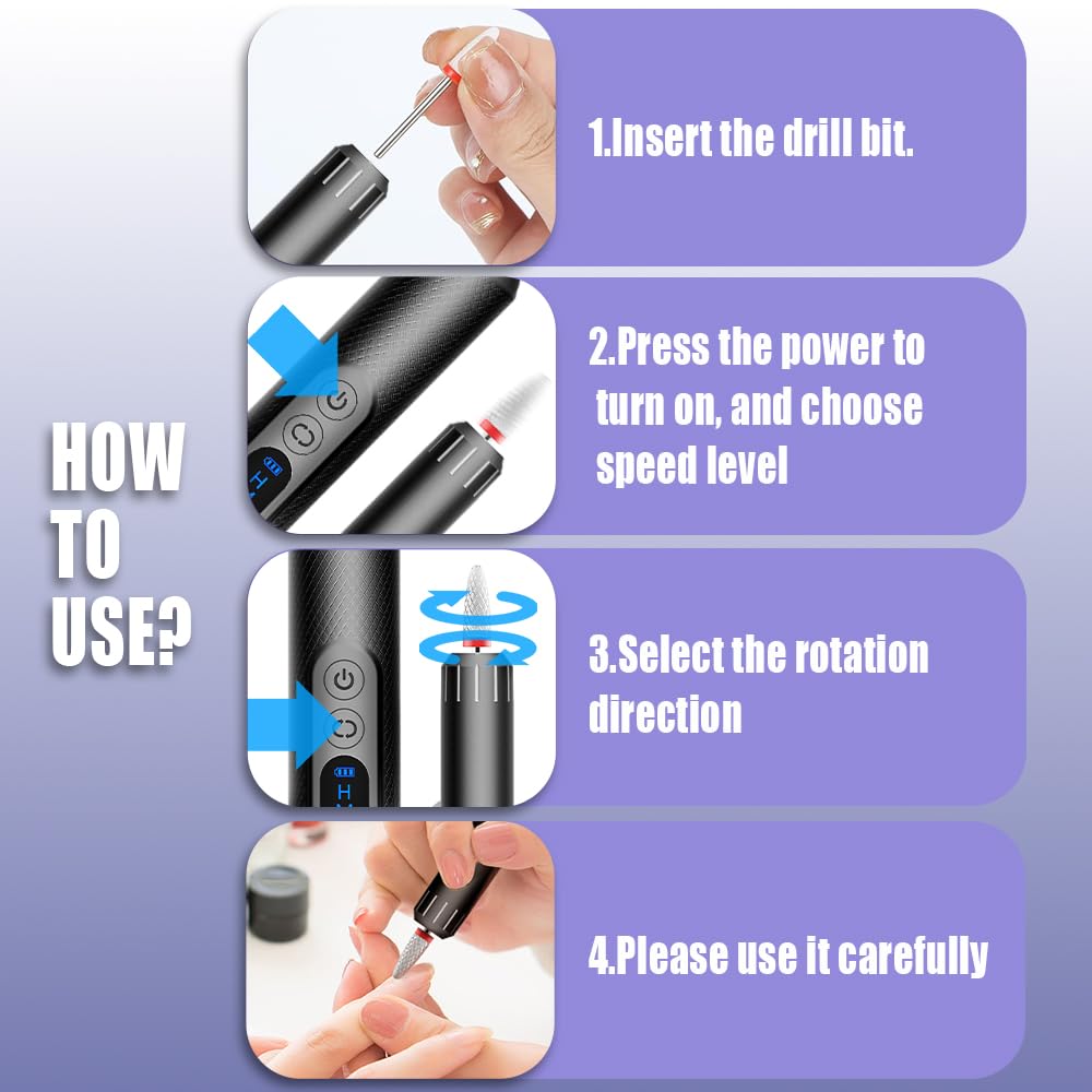 Pinkiou Electric Nail Drill, Cordless Electric Nail File ,Manicure Pedicure Kit for Acrylic,Gel Nails,Rechargeable Nail Drill,Professional Nail Grinder for Home Salon Use
