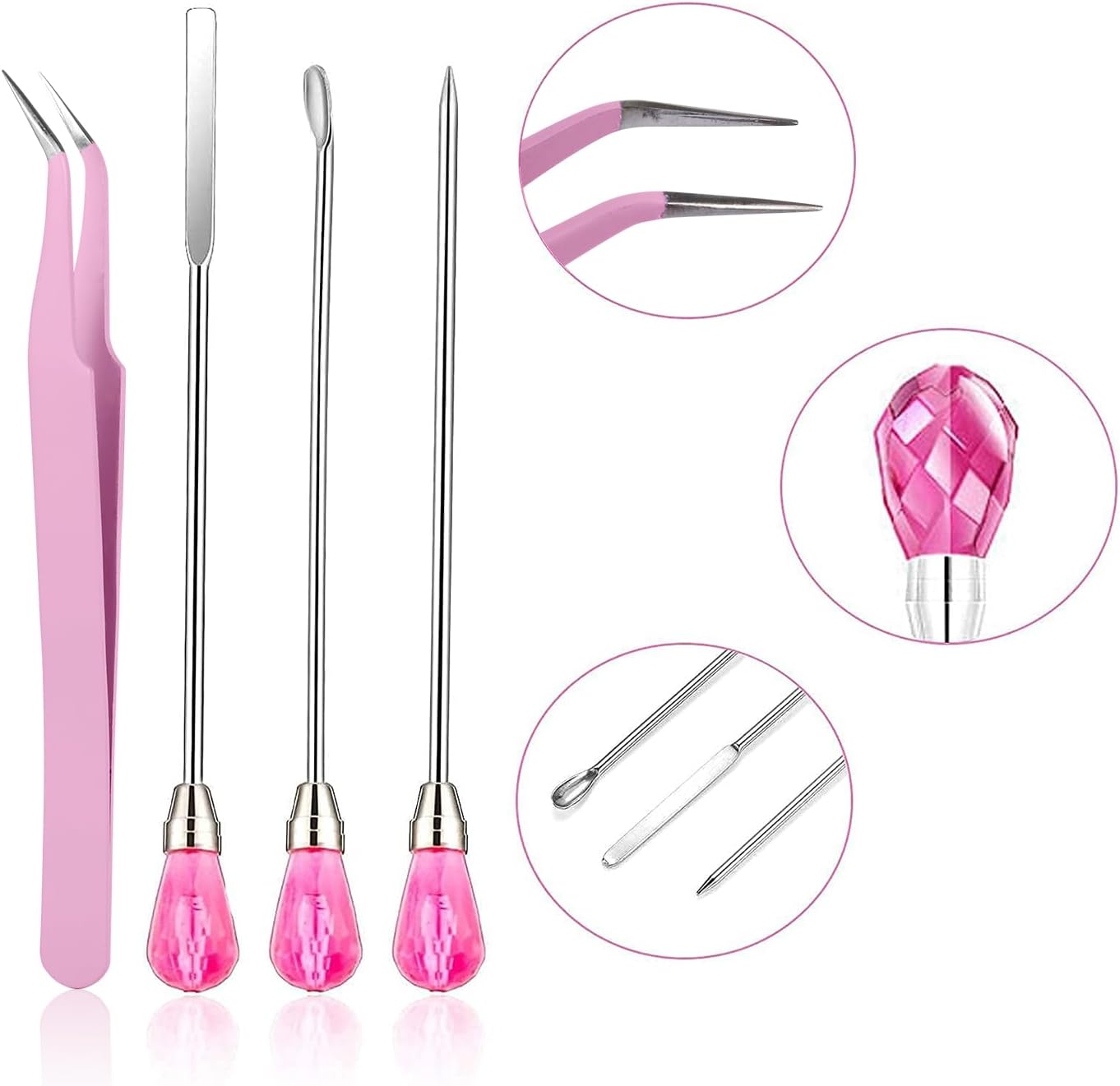 11 Pcs Silicone Resin Mold Tools Set Stirring Needle Spoon Tool Tweezers Precision Kit, Anti-Static Electronics Tweezers Set for Resin Art Crafts,Jewelry Making,DIY Epoxy Casting Molds-Rose Red & Pink