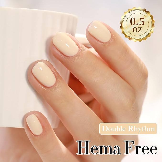 Double Rhythm 0.50 OZ Gel Polish Hema Free Same Color Same Bottle Golden Round Translucent Neutral Natural Milky 15 ML Jelly UV Polish Art DIY at Home (Cream-C1034)