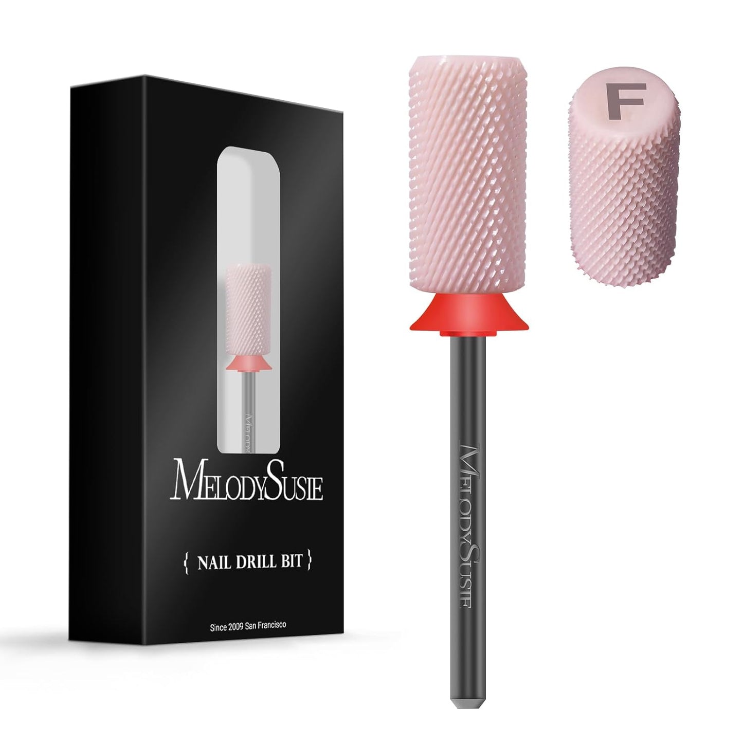 MelodySusie Ceramic Nail Drill Bits, 3/32'' Chamfer Flat Top Large Barrel Bits, Fast Remove Acrylic or Hard Gel, Nail Tool for Manicure Pedicure, Salon Home, Professional or Beginner, Pink, Fine