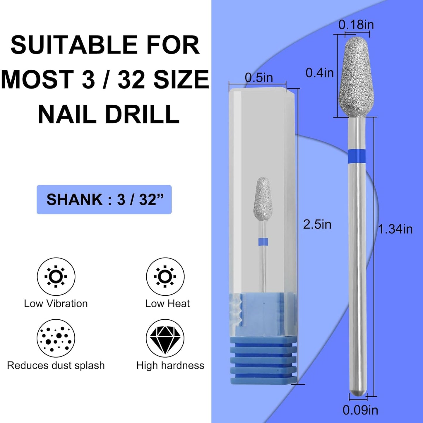 Diamond Tapered Cuticle Nail Drill Bits, Pro Electric Nail Bit for Nail Salon Manicure, 3/32 Shank efile Bit (Medium)