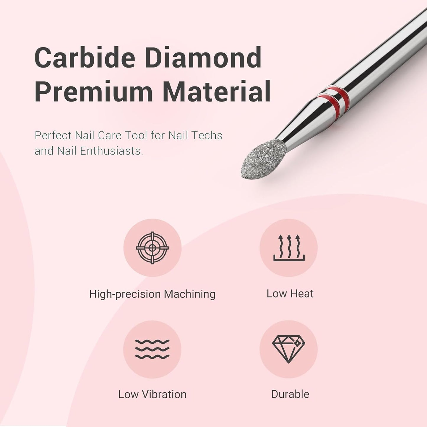 MelodySusie 2.1mm Nib Shape Cuticle Clean Nail Drill Bit 3/32'', Professional Safety Carbide Diamond Under Nail Cleaner for Cuticle Dead Skin Nail Prepare, Beginners Bits, Series Bit-S, Fine