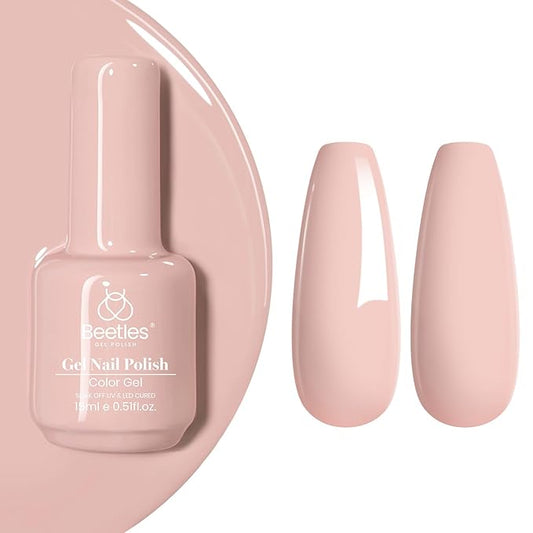beetles Nude Gel Nail Polish, 1Pcs 0.5Oz 15ml Sheer Pink Gel Polish Light Nude Nail Polish Neutral Soak off Uv Led Lamp Needed Manicure for Home Salon Nail Art DIY Gifts for Her