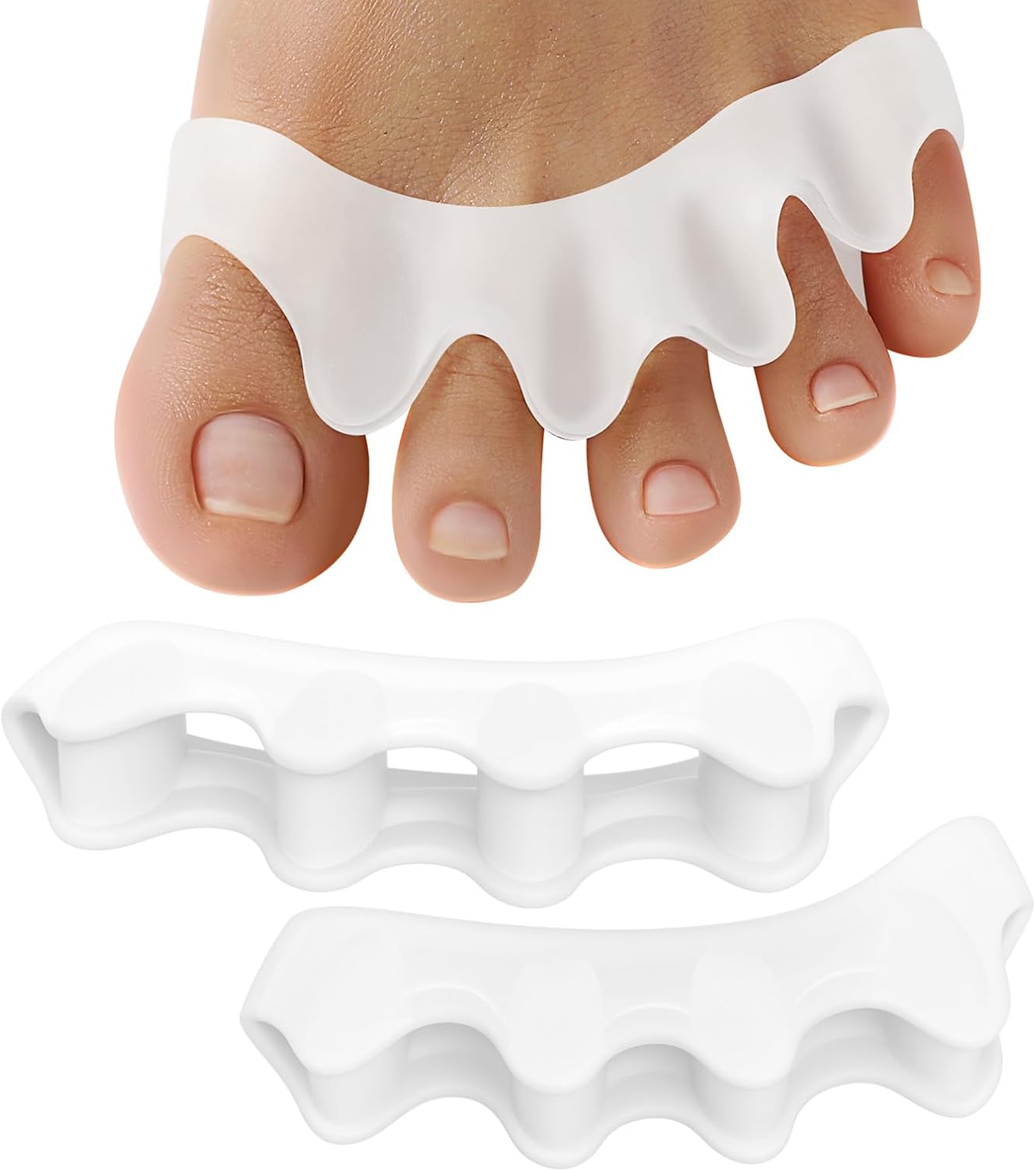 Welnove Toe Separators Spacers for Women - 4 Pack Gel Toe Straightener to Correct Bunions and Relieve Foot Pain - Silicone Toe Spacers for Toe Overlapping Yoga Practice, Pure White