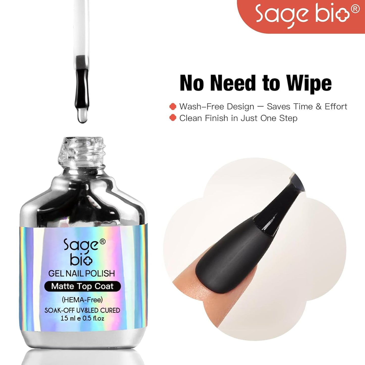 15ml Matte Top Coat for Gel Nail Polish – No Wipe, Long-Lasting Velvet Finish, Anti-Scratch, UV/LED Cured Nail Top Gel for Salon & Home Manicure
