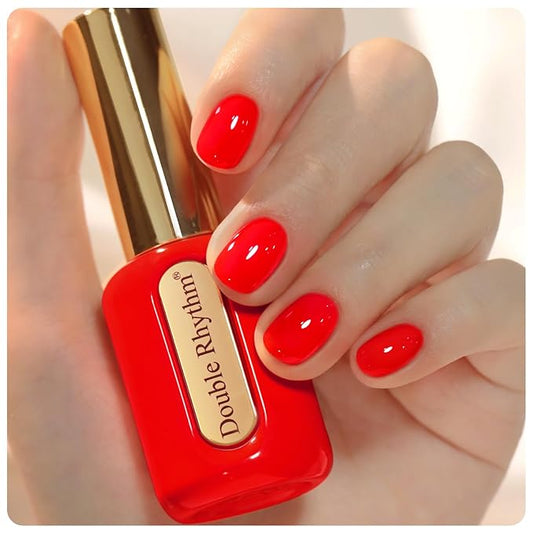 Double Rhythm 0.50 OZ Gel Polish Hema Free Same Color Same Bottle Golden Round Translucent Neutral Natural Milky 15 ML Jelly UV Polish Art DIY at Home (Neon Red-C1016)