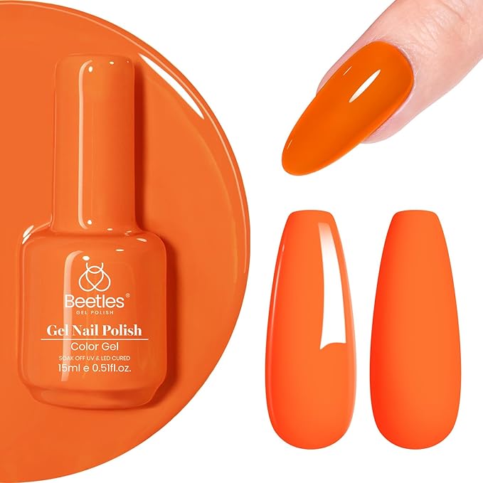 Beetles Orange Gel Polish Halloween Gel Nail Polish Bright Neon Yellow Gel Polish Color Soak Off UV LED Nail Lamp 15ml Gift for Women Vibrant Tangerine