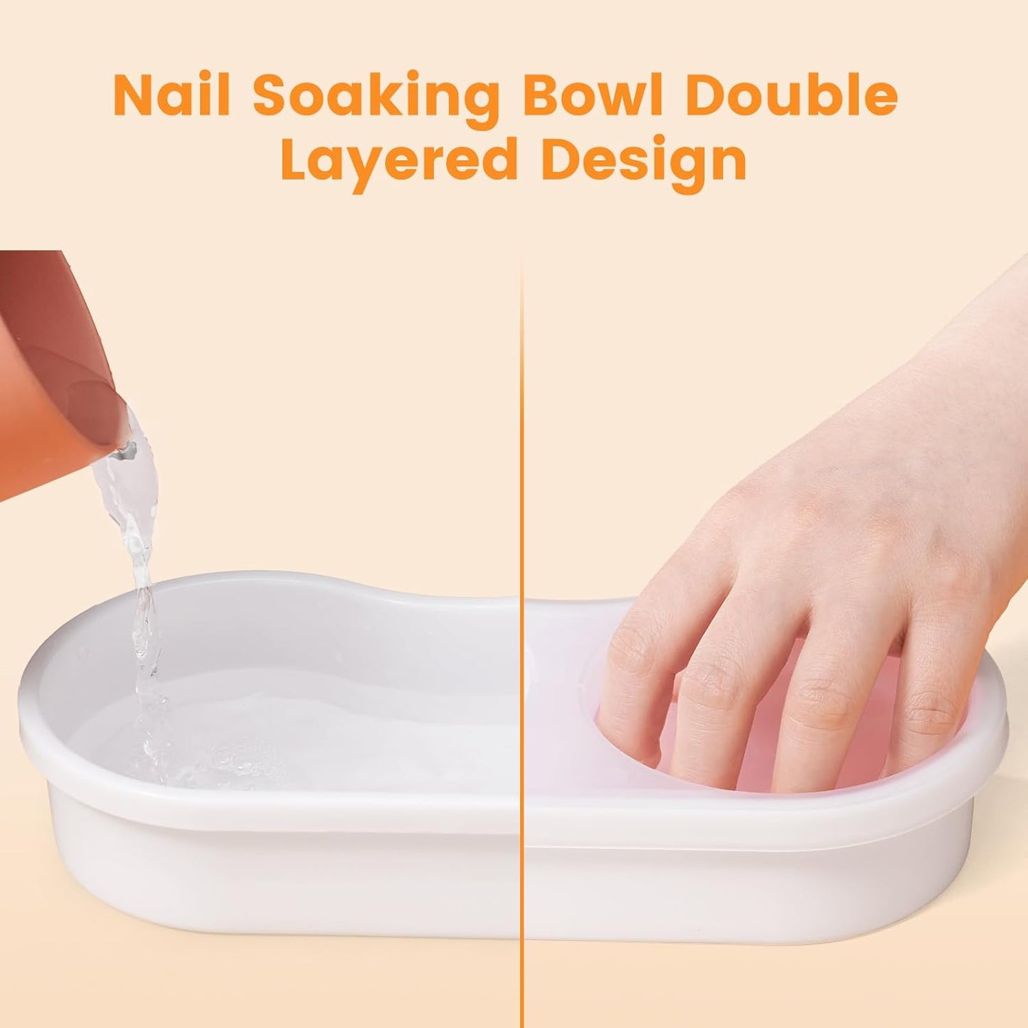 Quaferen Dual Nail Soaking Bowl: 3nd Generation 2-in-1 Manicure Bowl Acetone Proof for Women, Time-Saving Soak Off Gel Nail Polish Dip Powder Acrylic Removal Kit for Salon Home (Normal Size,White)